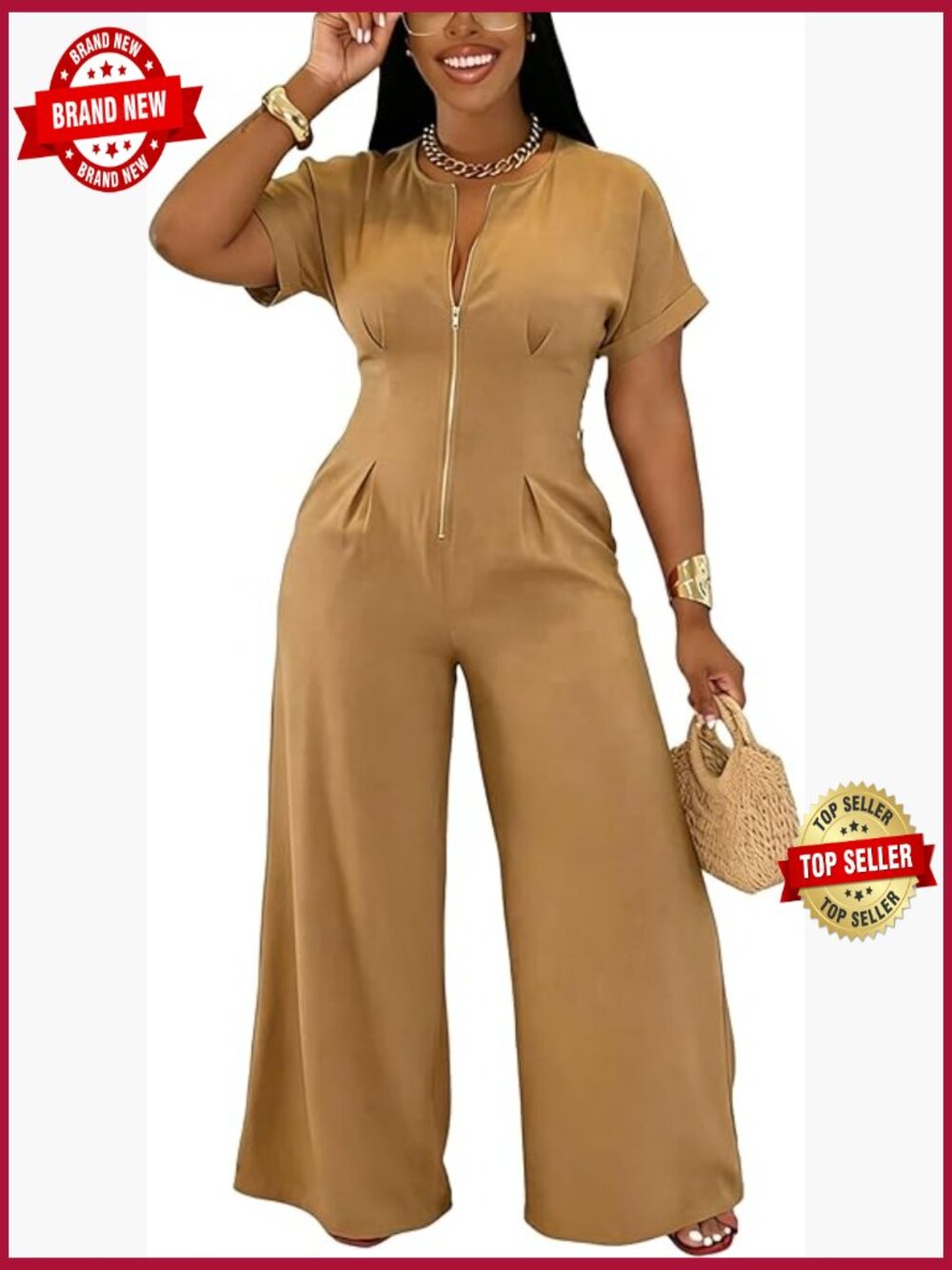 Sexy Zip-Up Wide Leg Jumpsuit Romper Club Outfits